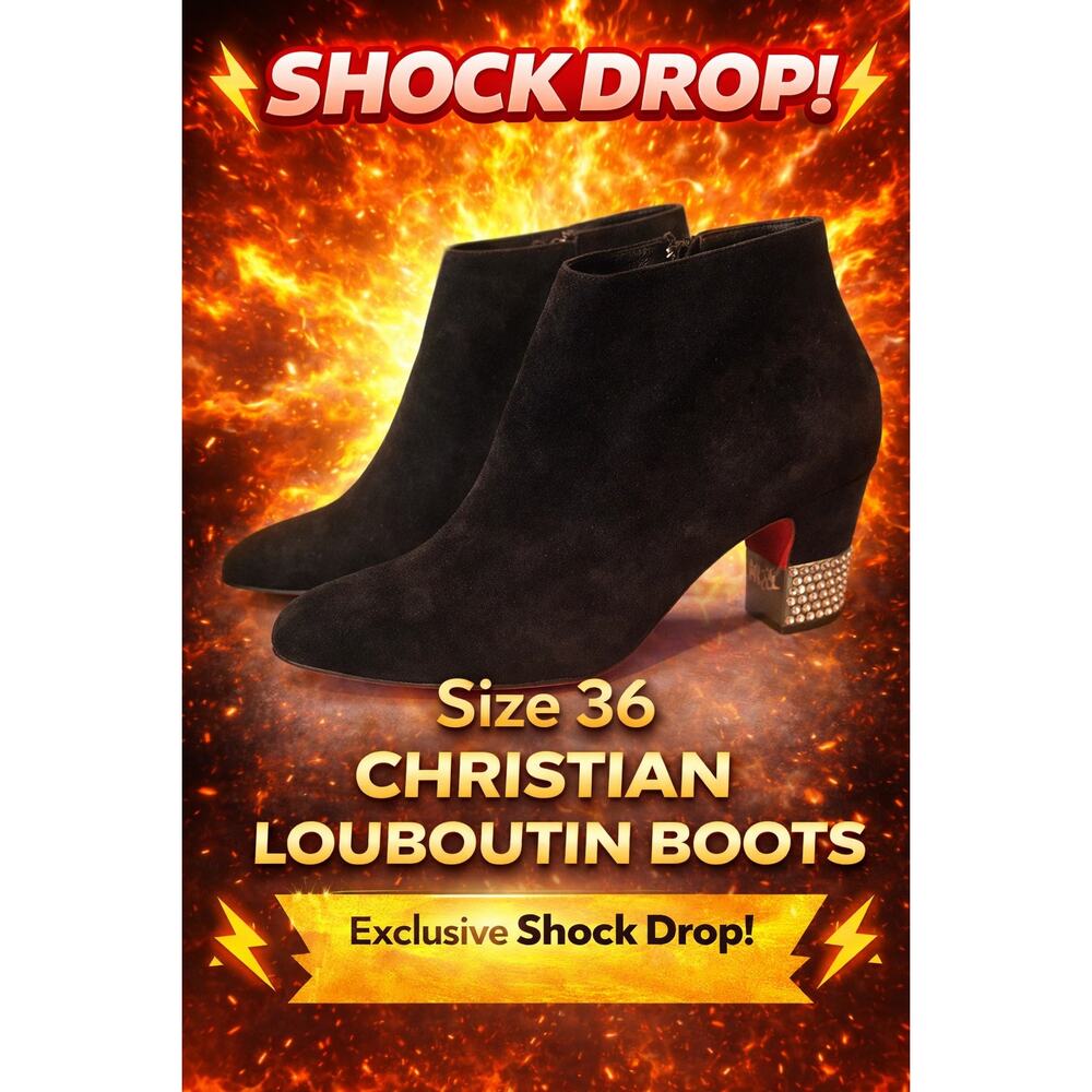 💥#23 SHOCK DROP Christian Louboutin Suede Bling Booties*Size 36*Red Bottoms